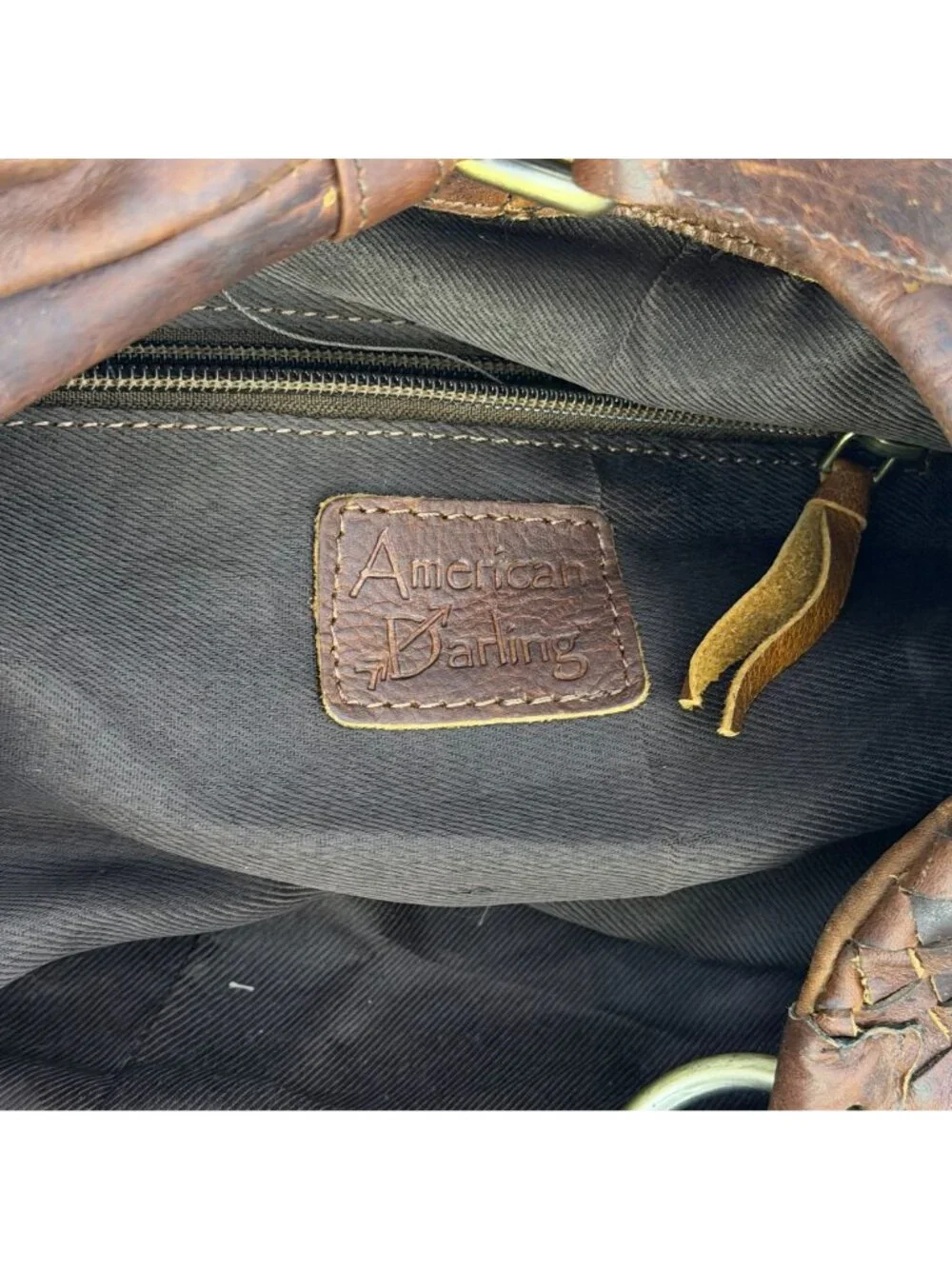American Darling Brown Leather Woven Hobo Bag